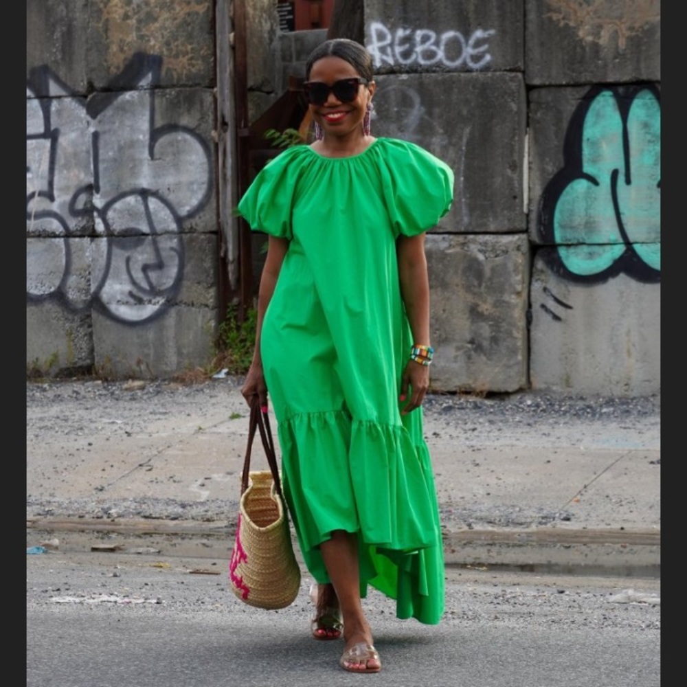 Puff Sleeve High-Low Dress.